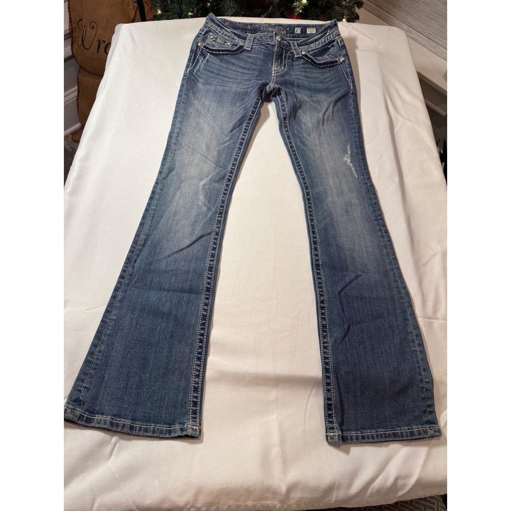 Y2K Western Low Rise Women Size 27 Miss Me Signature Bootcut Jeans Embellished - Picture 2 of 12
